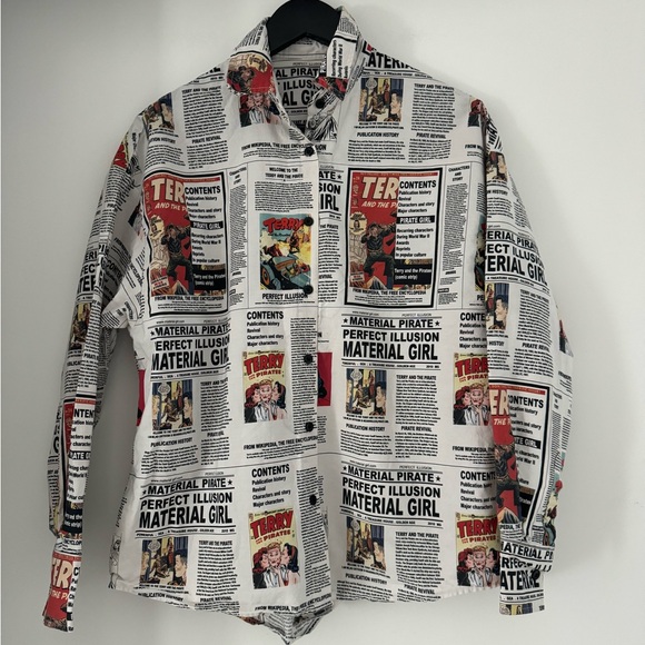 Material Girl Newspaper Print Button Down Shirt - Picture 3 of 4